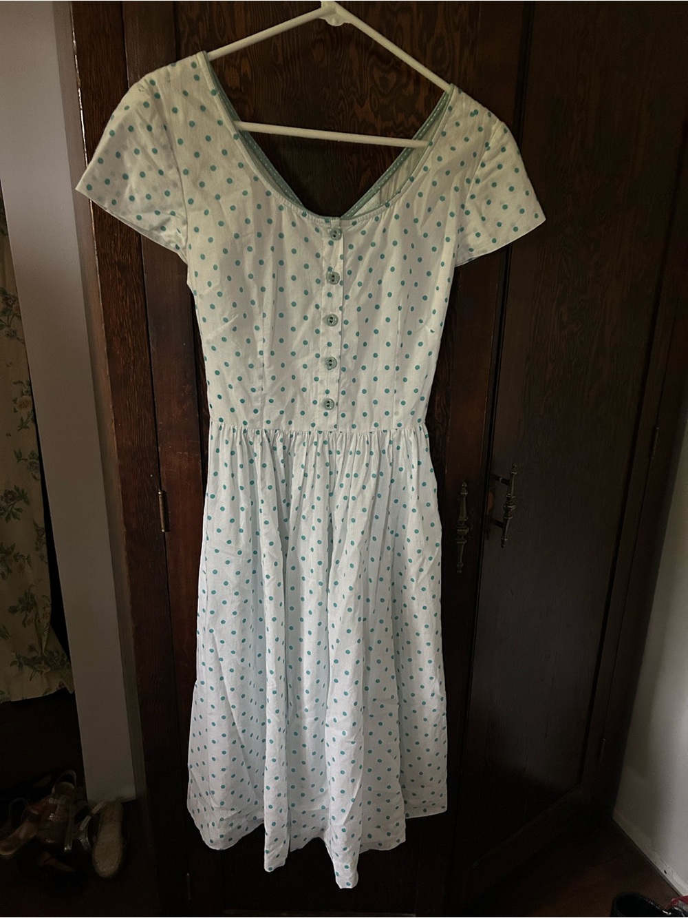 April Cornell Polka Dot Button Front Midi Dress